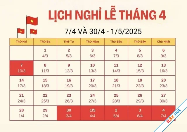 Chi tiết ngày nghỉ giỗ Tổ Hùng Vương, dịp 30/4-1/5 năm 2025