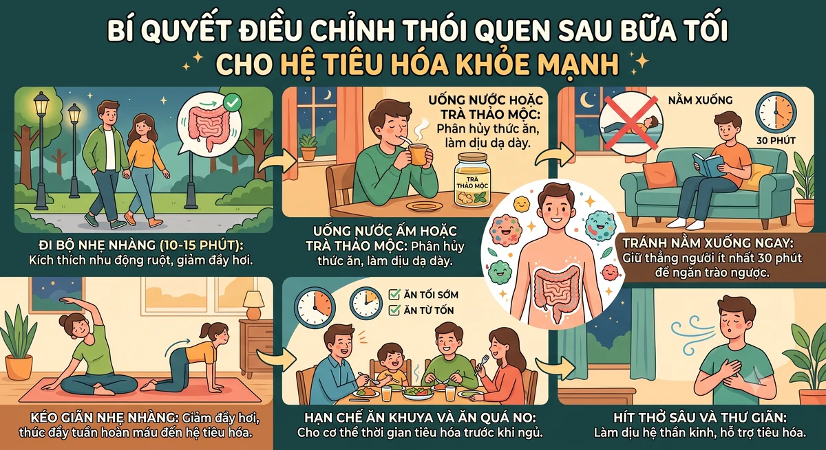 Điều chỉnh một vài thói quen nhỏ sau bữa tối giúp cải thiện sức khỏe hệ tiêu hóa.webp