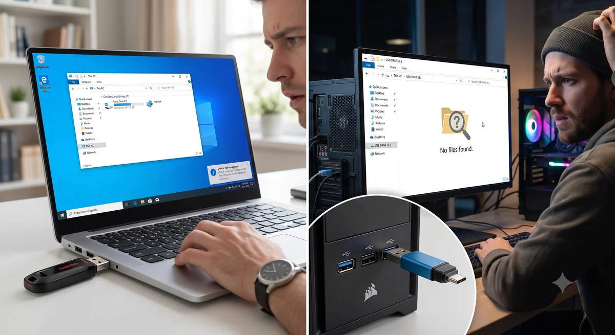 Máy tính không nhận USB hoặc không hiển thị dữ liệu.webp