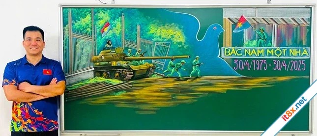 Thầy giáo tái hiện khoảnh khắc lịch sử trên bảng đen đẹp như tranh